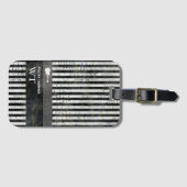 Étiquette À Bagage Bandes blanches modernes sur noir (Devant Horizontal)