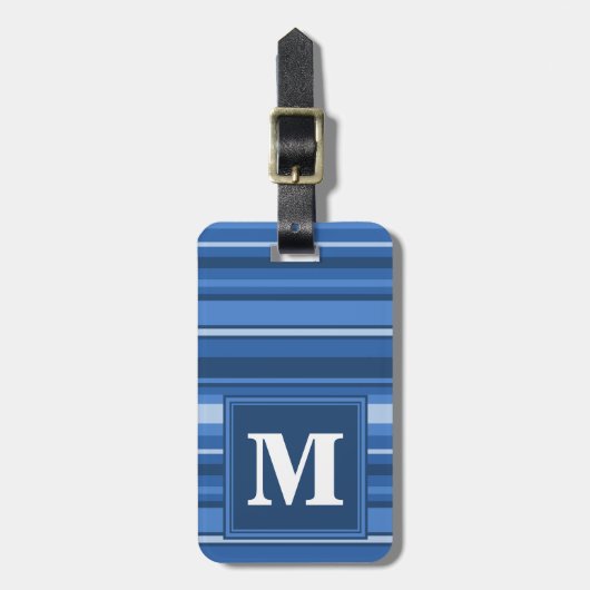 Étiquette À Bagage Bandes bleu monogramme (Devant Vertical)