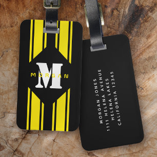 Étiquette À Bagage Bandes de course jaune noir Monogramme