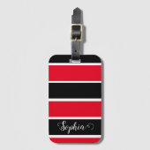 Étiquette À Bagage Bandes De Nom Personnalisées Rouge Et Noir (Devant Vertical)