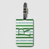 Étiquette À Bagage Bandes de Parties scintillant argent vert Monogram (Devant Vertical)
