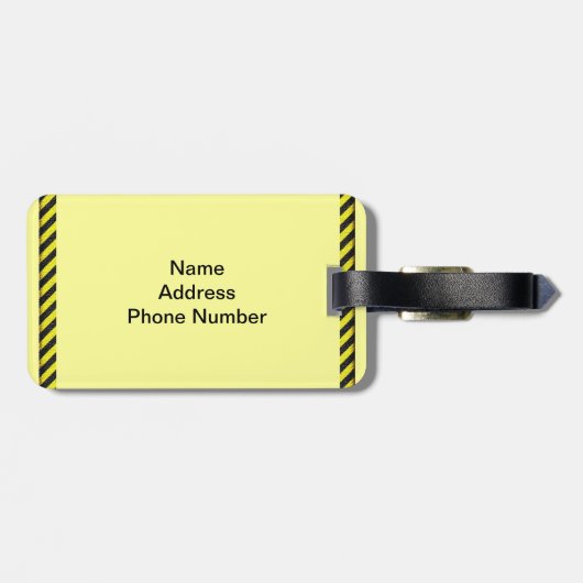 Étiquette À Bagage Bandes diagonales minces en noir et jaune (Dos horizontal)