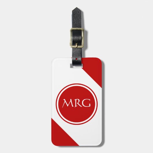 Étiquette À Bagage Bandes diagonales rouges et blanches (Devant Vertical)
