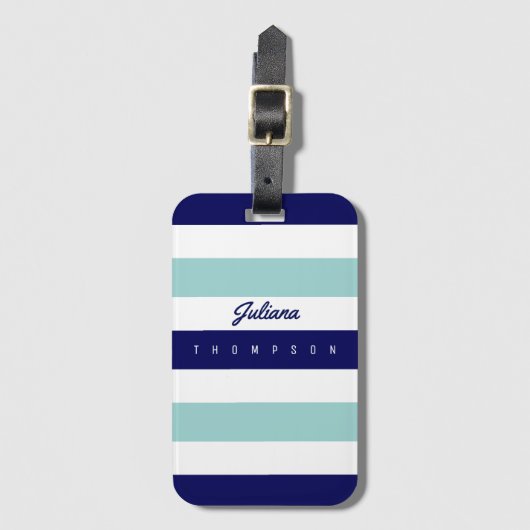 Étiquette À Bagage bandes horizontales bleues (2 tons) avec nom (Devant Vertical)
