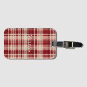 Étiquette À Bagage Bandes Plaid Crème Rouge (Devant Horizontal)