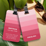 Étiquette À Bagage Bandes rétro rose rose avec nom et texte blanc<br><div class="desc">Un design élégant dégradé rose dans les tons rose un rose blush - Pour les utilisateurs avancés,  vous pouvez cliquer sur le bouton modifier/customiser et modifier les couleurs des lignes. Inclus est un nom ou monogramme dans une police tendance - fait un cadeau personnel!</div>