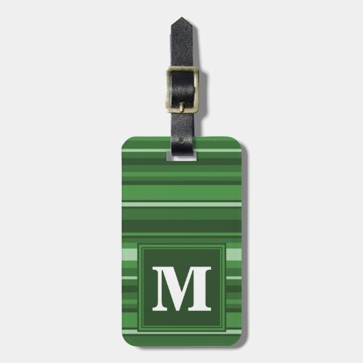 Étiquette À Bagage Bandes vertes monogrammes (Devant Vertical)