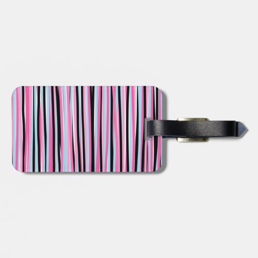 Étiquette À Bagage Bandes verticales rose et noire (Dos horizontal)