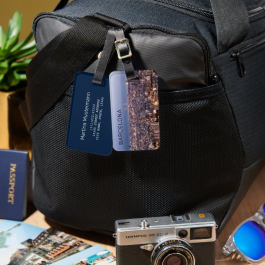 Étiquette À Bagage Barcelone Catalogne Sunset Skyline Espagne Citysca (Recto & Verso)