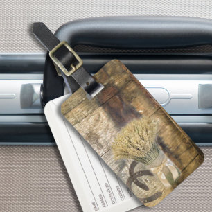 Étiquette À Bagage Baril en bois de l'ouest du pays fer à cheval blé