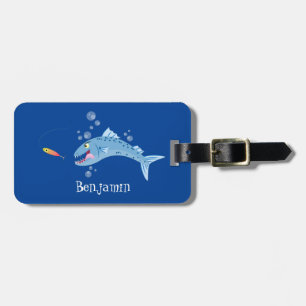 Étiquette À Bagage Barracuda poisson affamé de la pêche dessin animé