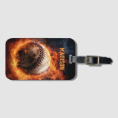 Étiquette À Bagage Baseball de texte personnalisé en feu (Devant Horizontal)