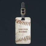 Étiquette À Bagage Baseball vintage Personnalisé<br><div class="desc">Une photo d'un baseball vintage usé fournit l'arrière - plan pour cette étiquette de bagage personnalisée. Ajoutez votre nom dans la police grunge sans serif en mauvais état à l'ombre de brun rougeâtre qui correspond à la couture. Customisez l'envers avec votre nom et vos coordonnées en blanc sur un arrière...</div>