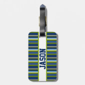 Étiquette À Bagage Basket-ball à rayures bleu et vert (Dos Vertical)