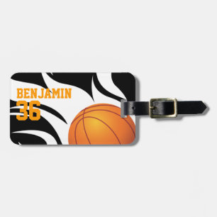 Étiquette À Bagage Basket-ball flamboyant personnalisable noir et
