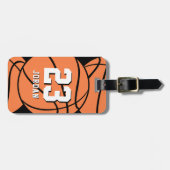 Étiquette À Bagage Basketball Orange Ball Custom Name & Jersey Number (Devant horizontal)