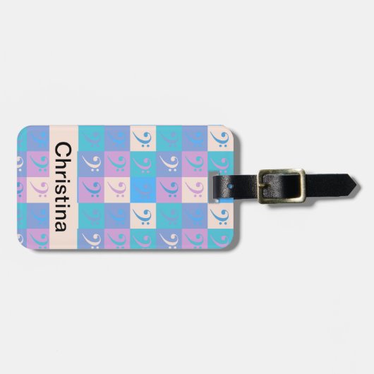 Étiquette À Bagage Bass Clef Music Pattern Pastel Personalize (Devant horizontal)