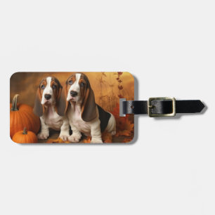 Étiquette À Bagage Basset Hound Chiot Automne Citrouille de plaisir