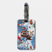 Étiquette À Bagage Basset Hound Festive de Noël Scène de neige (Dos Vertical)