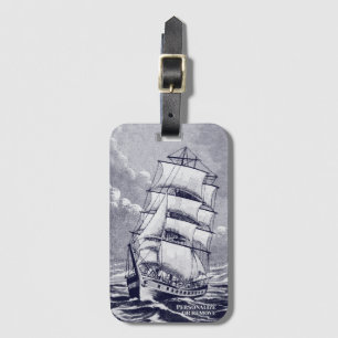 Étiquette À Bagage Bateau à voile vintage Dessin Marine Côte Noire