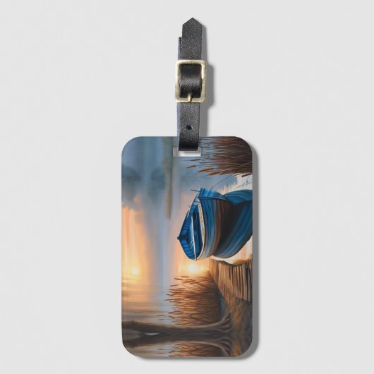 Étiquette À Bagage Bateau bleu rustique Matin Sky réflexion (Devant Vertical)