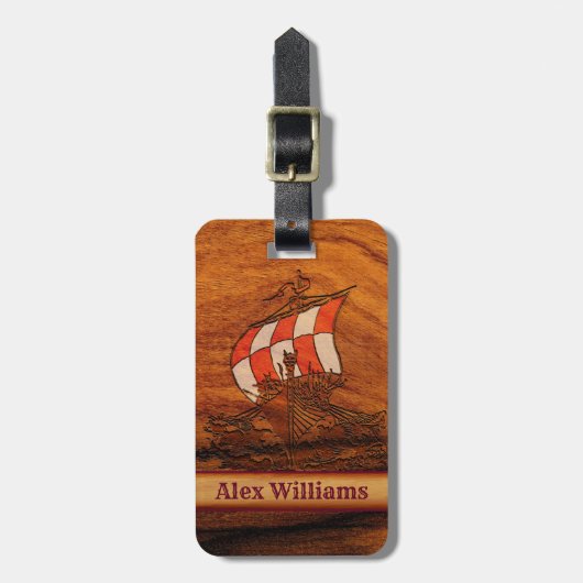 Étiquette À Bagage Bateau de longue durée Simulé en bois (Devant Vertical)