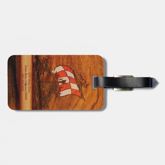 Étiquette À Bagage Bateau de longue durée Simulé en bois (Dos horizontal)