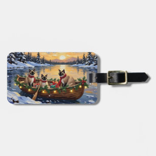 Étiquette À Bagage Bateau de Noël de chat siamois pour les fêtes
