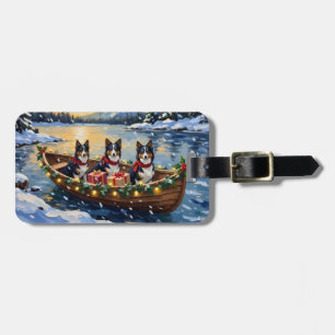 Étiquette À Bagage Bateau de Noël de Collie à poil long pour les Fête