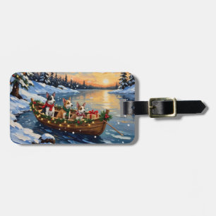 Étiquette À Bagage Bateau de Noël du Terrier Rattier Fêtes
