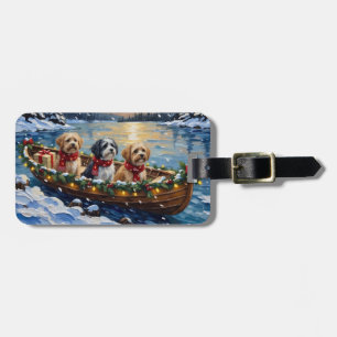Étiquette À Bagage Bateau de Noël Lhasa Apso pour les Fêtes