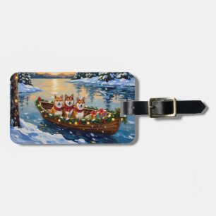 Étiquette À Bagage Bateau de Noël Shiba Inu Vacances