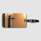 Étiquette À Bagage Bateau de pêche au coucher du soleil (Devant Horizontal)