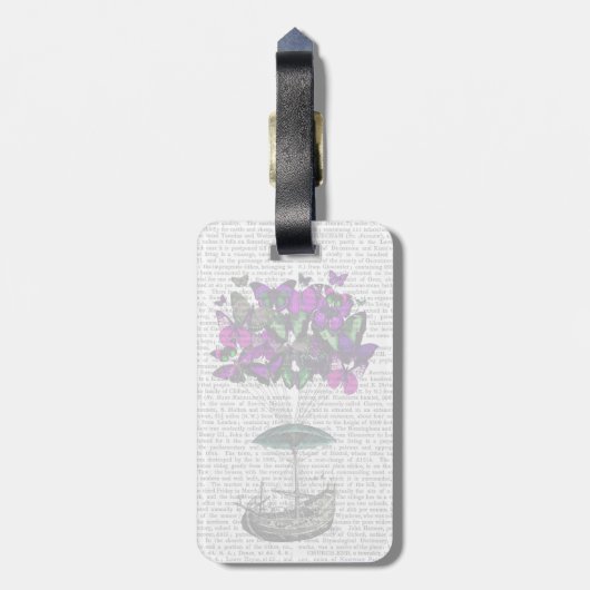 Étiquette À Bagage Bateau papillon 2 violet et vert (Dos Vertical)