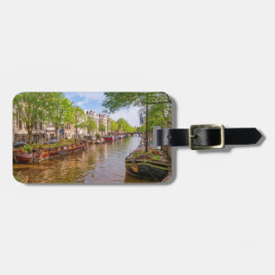 Étiquette À Bagage Bâtiment et canal à Amsterdam, Pays-Bas