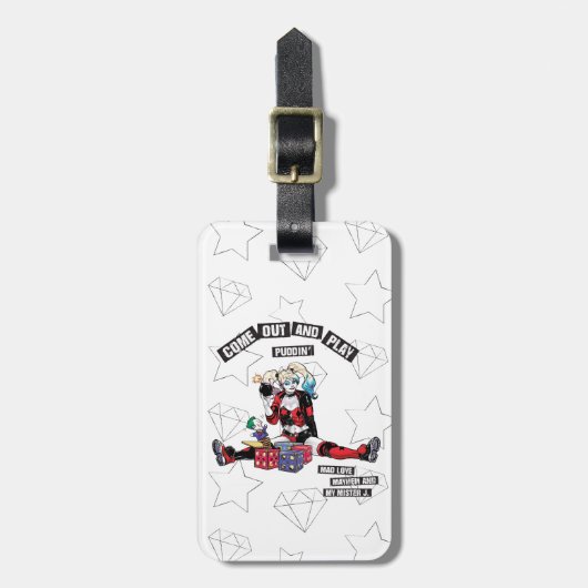 Étiquette À Bagage Batman | Harley Quinn "Sortez Et Jouez À Puddin" (Devant Vertical)
