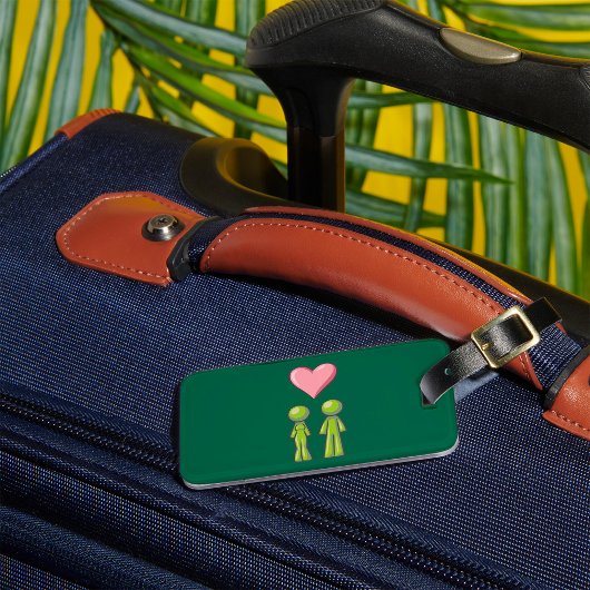 Étiquette À Bagage Bâton vert Figure Couple Rose Coeur amour