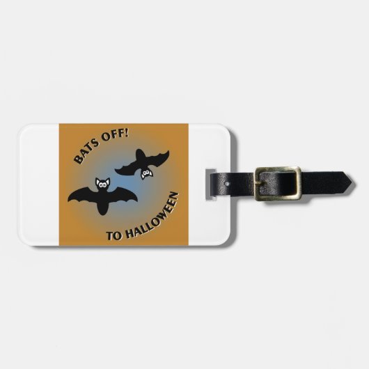 Étiquette À Bagage Bats d'Halloween bleu orange (Devant horizontal)