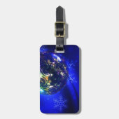 Étiquette À Bagage Bauble de Noël bleu électrique, personnaliser i (Devant Vertical)