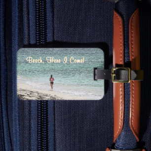 Étiquette À Bagage "BEACH, ICI JE VIENS !"/Joggeuse solitaire sur la