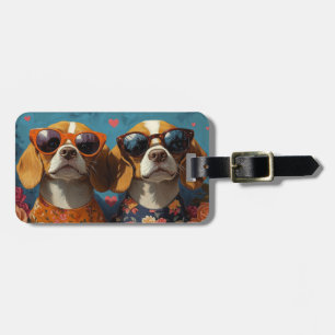 Étiquette À Bagage Beagle aux roses du cœur Saint-Valentin