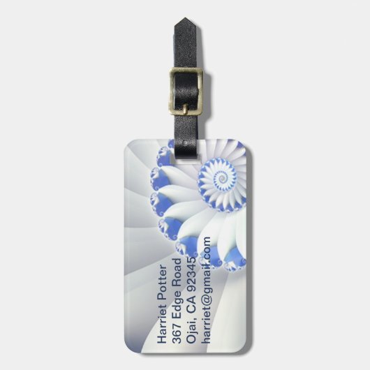 Étiquette À Bagage Beau Bleu & Blanc Mer Shell Art Fractal fin (Devant Vertical)