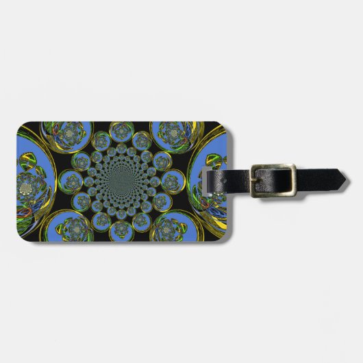 Étiquette À Bagage Beau cool royal bleu noir kaléidoscope art (Devant horizontal)