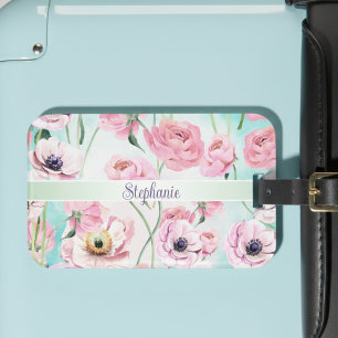 Étiquette À Bagage Beau Elégant Rose rose floral avec
