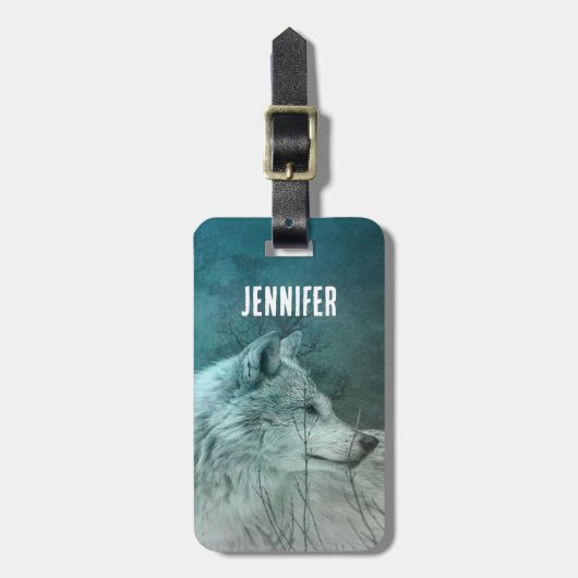 Étiquette À Bagage Beau loup gris dans une forêt foncée (Devant Vertical)