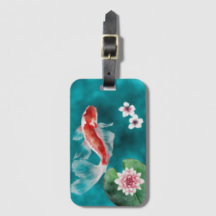 Étiquette À Bagage Beau Poisson japonais Koi, Fleurs de cerisiers Jap