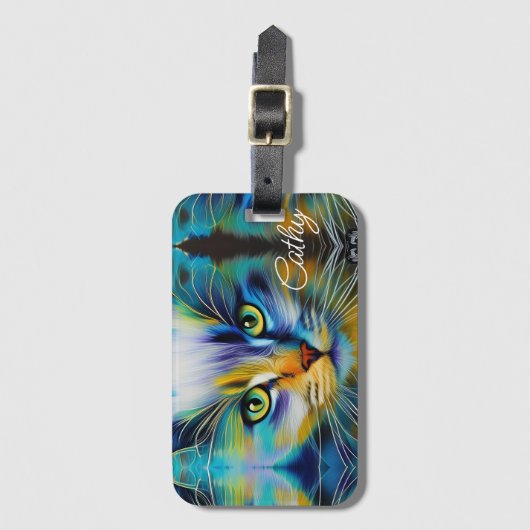 Étiquette À Bagage Beau Siamese Kitten bleu vert or (Devant Vertical)