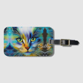 Étiquette À Bagage Beau Siamese Kitten bleu vert or (Devant Horizontal)