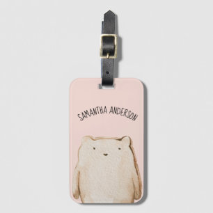 Étiquette À Bagage Beauté Moderne Pastel Ours Rose Avec Nom