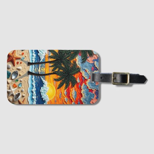 Étiquette À Bagage Beautiful Beach Scene with Palm Trees (Devant Horizontal)